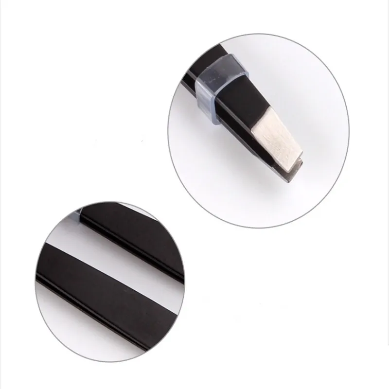 Black Eyebrow Tweezers Stainless Steel Slant Tip Hair Removal Makeup Tool Kit Eyelashes Extension  Double Eyelid  Application 3