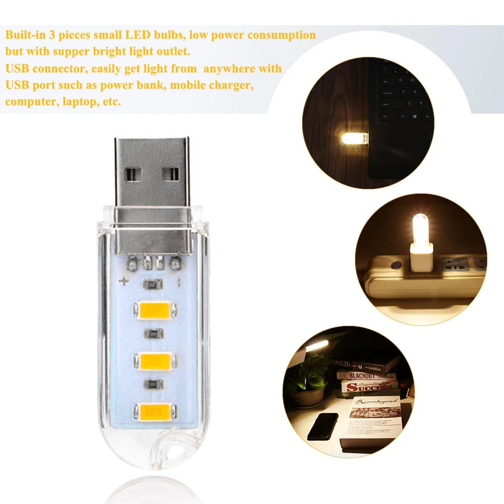 Новый мини светодиодный USB фонарик 3 Led/8 LED SMD фонарь лампа портативный