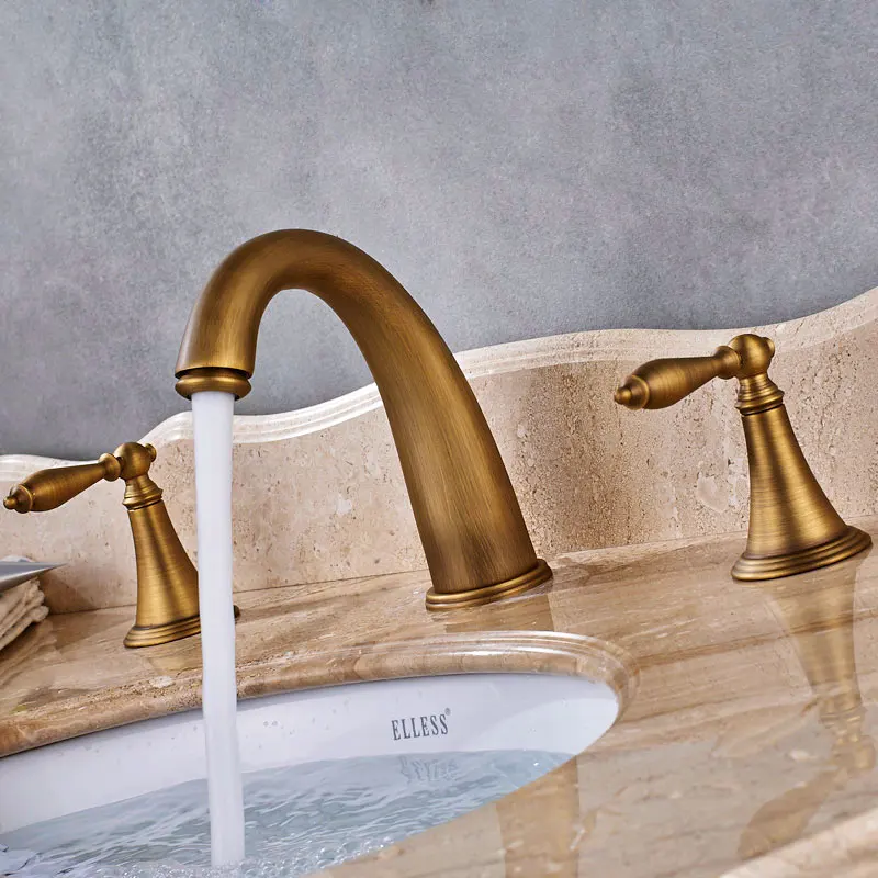 Antique Brass 3pcs Basin Faucet Widespread Bathroom Faucet Double Handles Tub Sink Mixer Tap KD1211 Antique Brass 3pcs Basin Faucet Widespread Bathroom Faucet Double Handles Tub Sink Mixer Tap KD1211