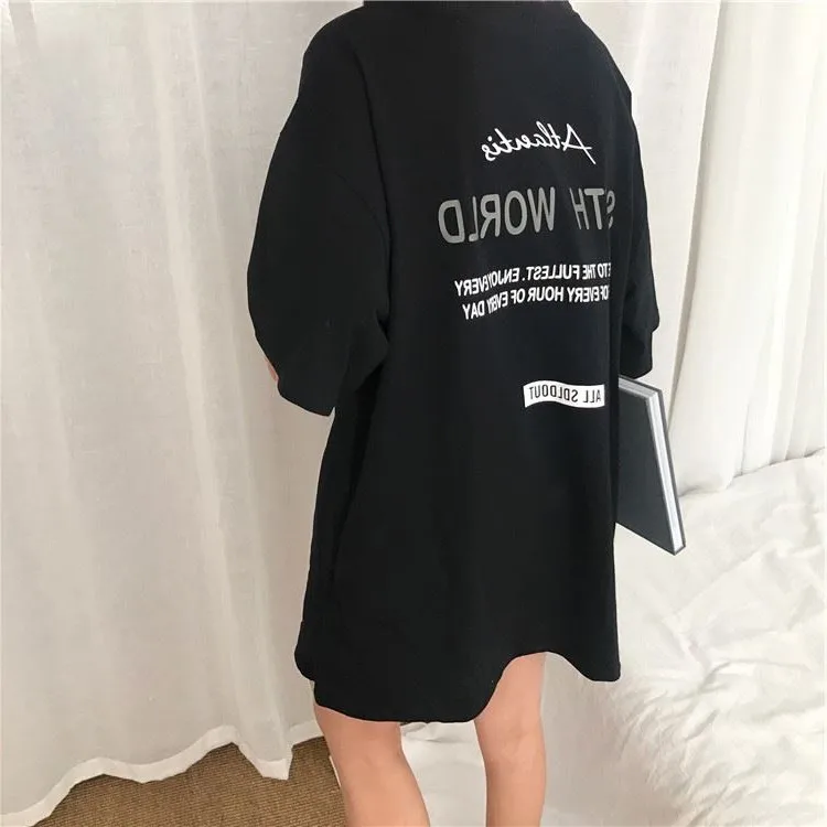 T-shirts Women 2020 Chic Solid BF Loose Ulzzang T-shirt Top Tee Womens Letter Print School Couple Korean Style Hip Hop All-match