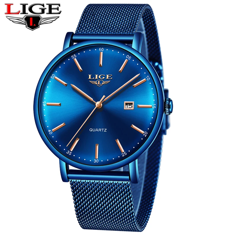 

LIGE New Top Brand Luxury Mens Watches Sport Watch Slim Mesh Date Waterproof Quartz Watch Business Clock Relogio Masculino