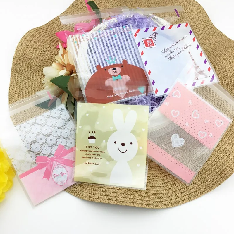 

100pcs/lot self adhesive snack bag plastic baking bag cookie bags for wedding favors and gifts biscuit bags DIY gift packaging