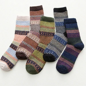 NEST 5 пар/партия, зимние толстые носки в национальном стиле, женские хлопковые модные теплые носки, качественные тканевые женские носки - Цвет: 5 Pairs Random Color