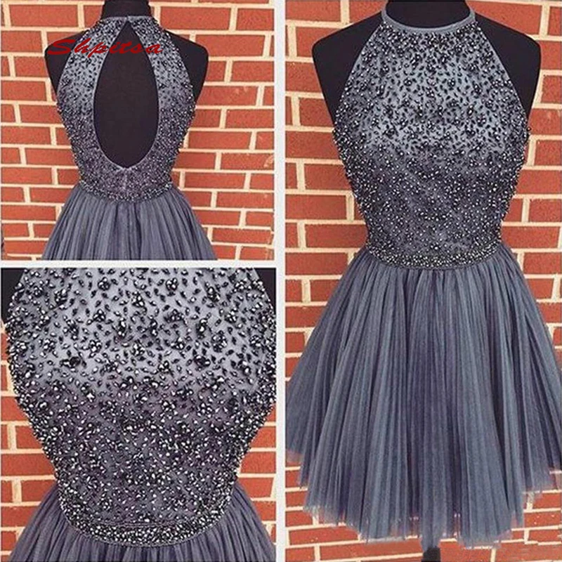 

Grey Luxury Short Cocktail Dresses Party Graduation Women Prom Plus Size Homecoming Coctail Mini Semi Formal Dresses