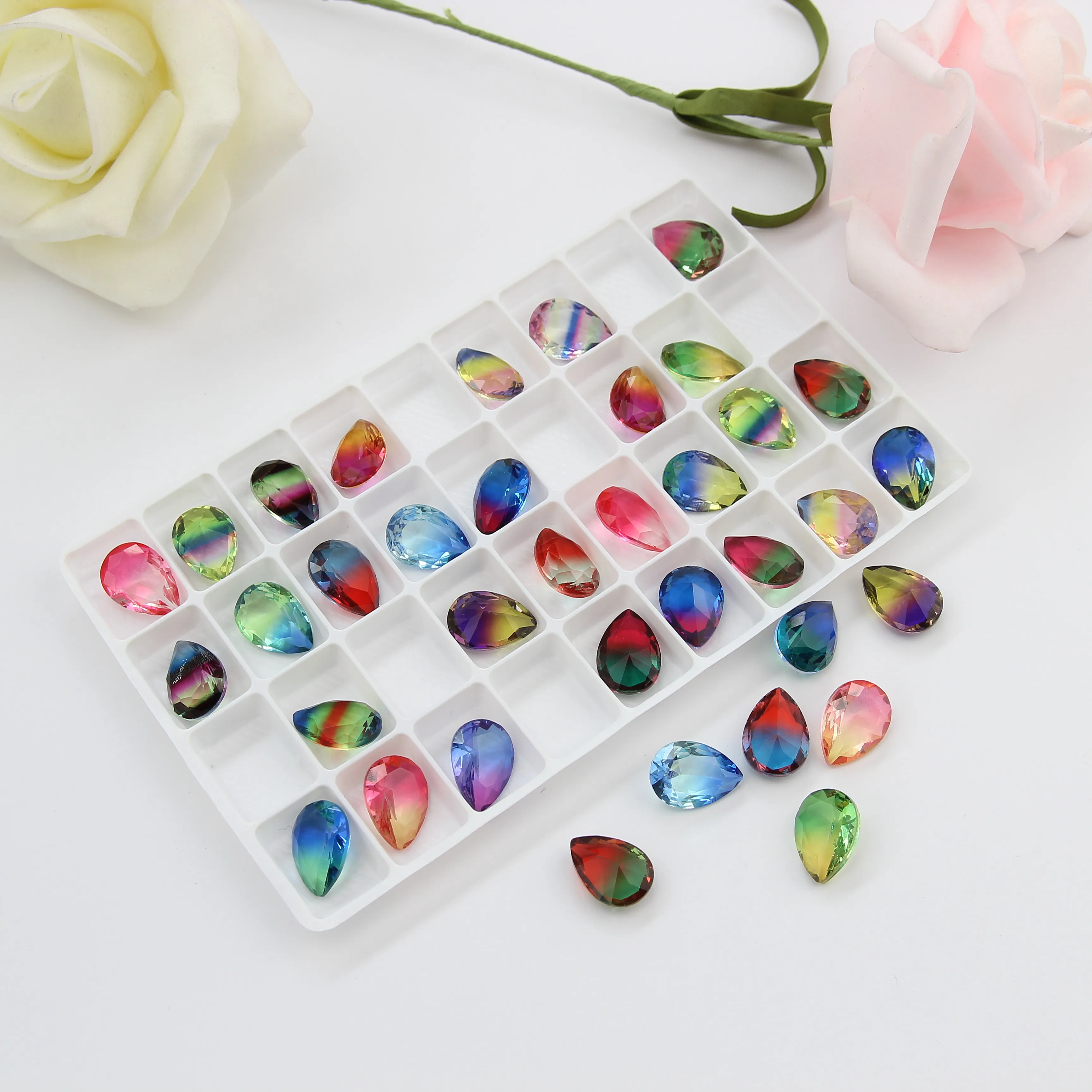 

144Pcs 10x14MM Teardrop Tourmaline Gradient color Pointback Fancy Stone Loose Gemstones Fashion Jewelry Accessories