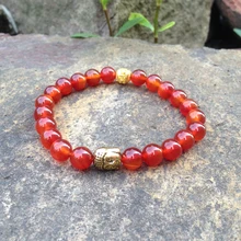 SN0393 красный камень Мала Будда браслет необычные женские Серебристые буддийских браслеты из бисера