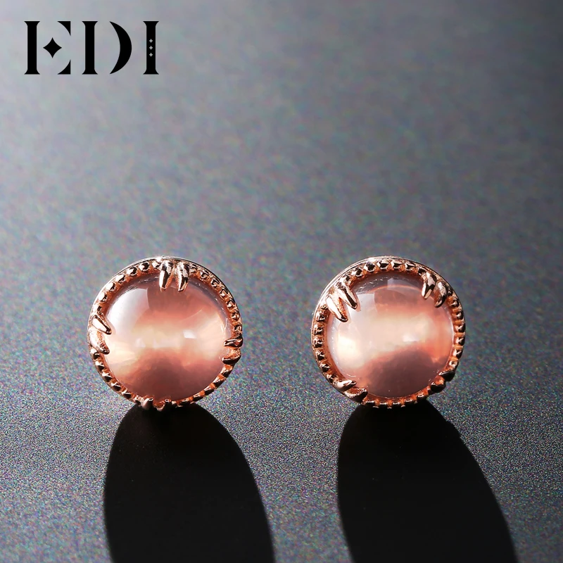EDI 7mm Natural Round Rose Quartz Earrings 100% 925 Sterling Silver Stud Earrings For Women Fine Jewelry Simple Design Girl Gift
