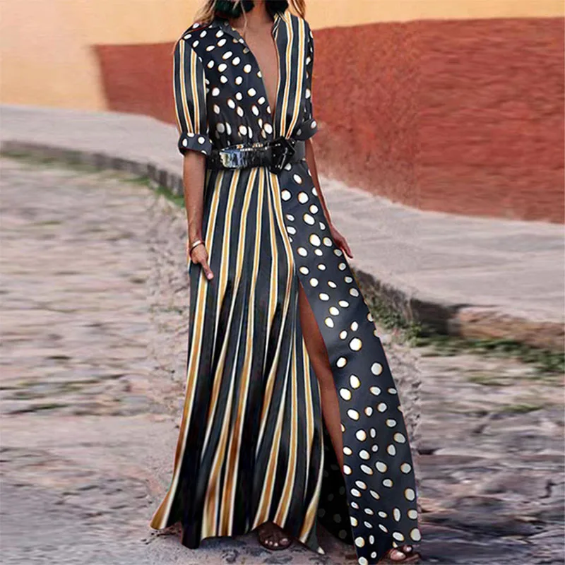 

Woman Polka Dot Dress Long Black And White Ladies Dresses Summer Boho Dresses For Women 2018 Robe Longue Femme Plus Size Split