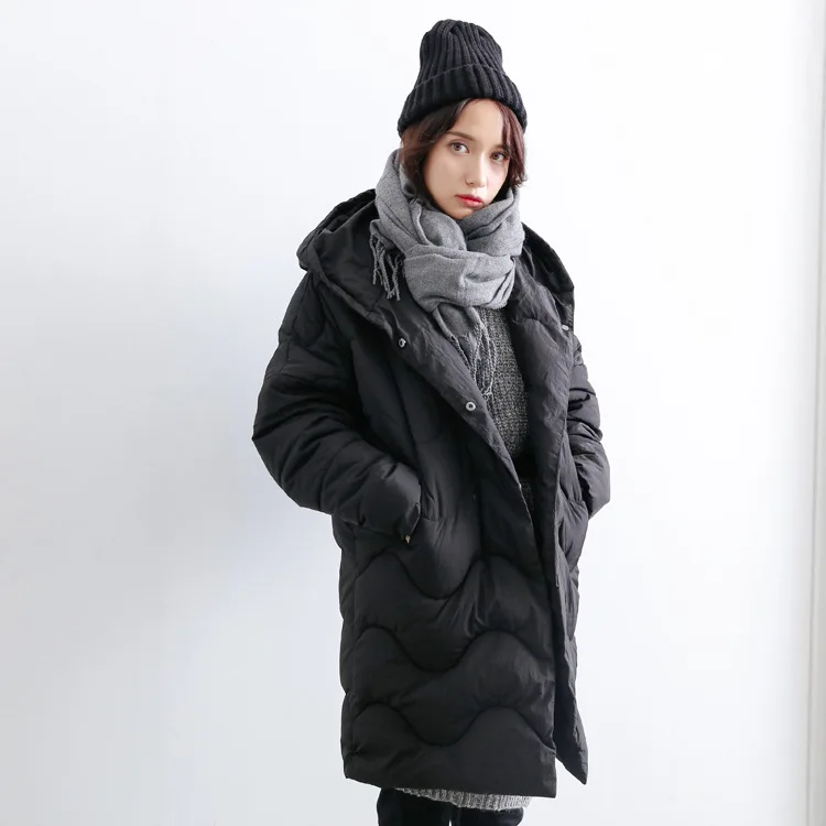 

De Dove 2016 Winter single-breasted hooded batwing sleeve women cotton parkas Solid Long Thicken loose femme cotton-padded Coats