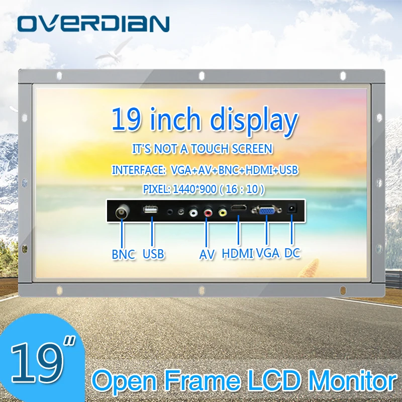 

19Inch Non-Touch Screen Open Frame Metal Shell Industrial Monitor VGA/HDMI/BNC/AV/USB Interface TFT Type widescreen Display