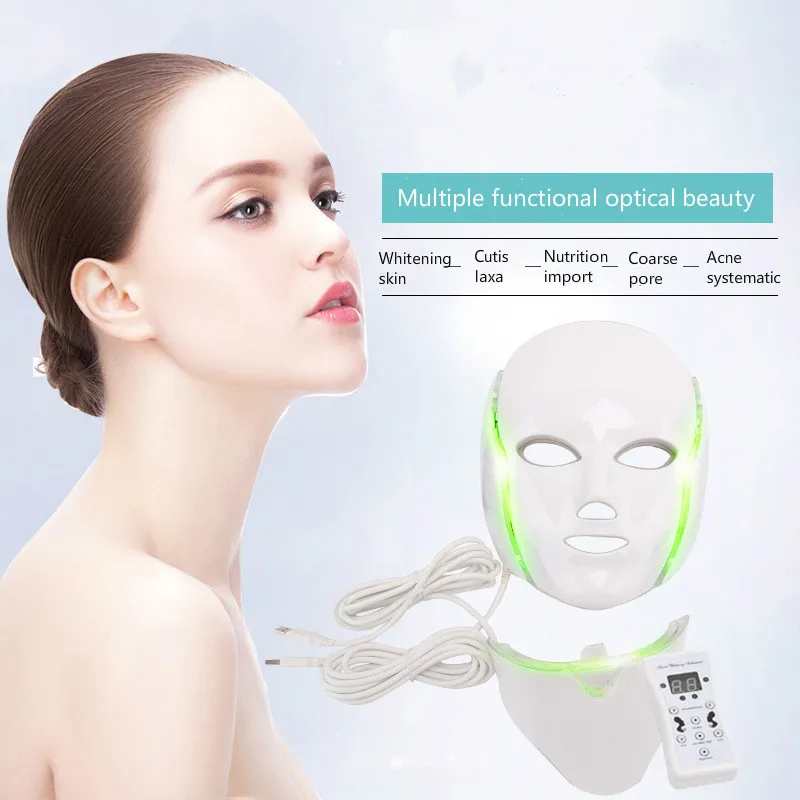 

7 Colors Light LED Facial Mask with Neck Skin Rejuvenation Face Care Treatment Beauty Anti Acne Therapy Whitening Instrument
