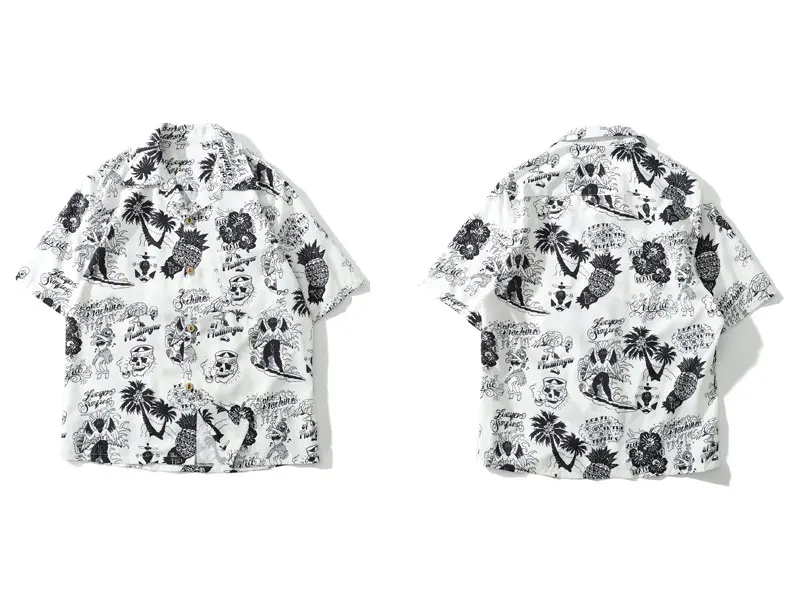 Graffiti Flamingo Palm Tree Pineapple Skull Print Shirts 2
