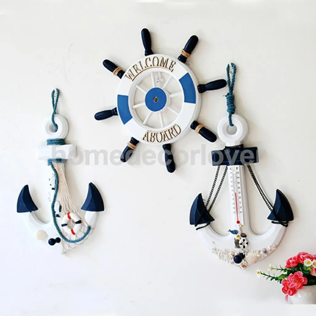 Wooden Anchor Nautical Hanging Ornament Decoration Plaque Home Decor Model