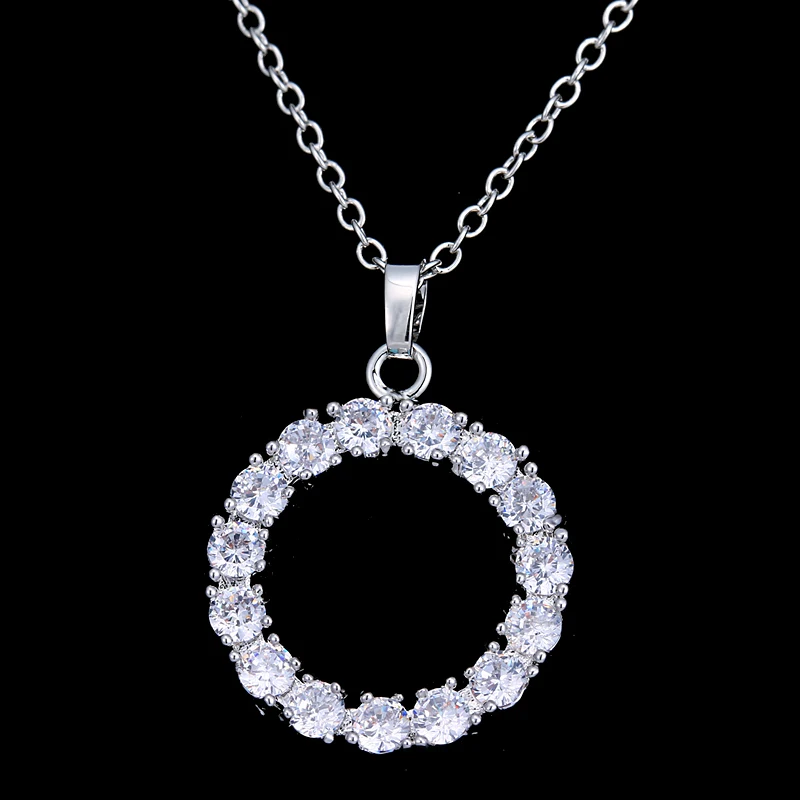 EMMAYA, модное серебряное ожерелье, Круглый двойной круг, подвеска, длинная цепочка, ожерелье с австрийскими фианитами для женщин