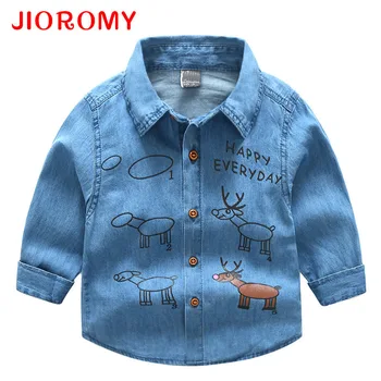 

JIOROMY Baby Boys T-shirt 2019 New Autumn Cartoon Painting Elk Children Cotton Blue Denim Shirt Top for Boys Kids Clothing k1