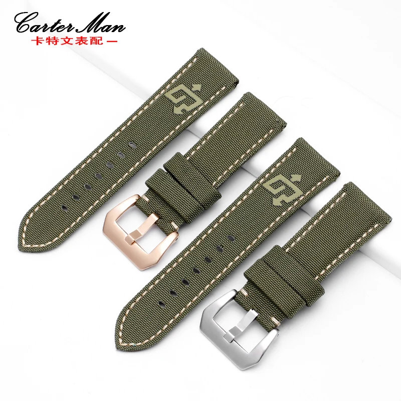 

High quality and canvas + genuine leather bottom watchband for PAM111 PAM00616/PAM men watch Sports military Watch Band Strap