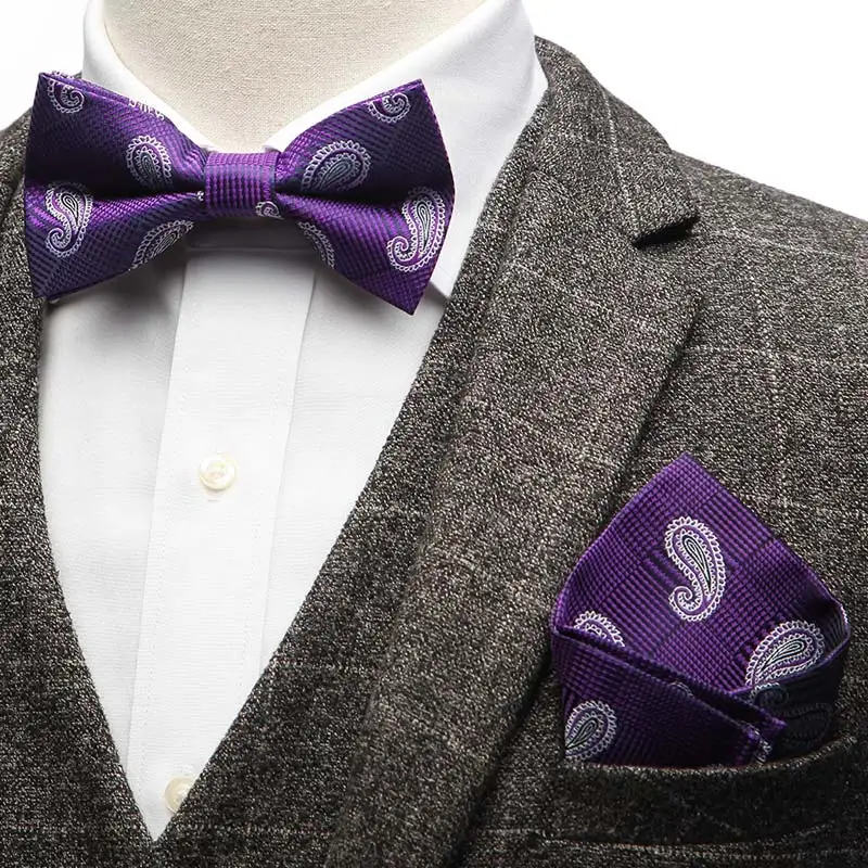 Цветочные полосы проверить точка турецкие огурцы, жаккардовый мужской бабочка галстук-бабочка карман квадратный носовой платок костюм с платком набор аксессуаров - Цвет: YW2B-038
