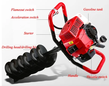 71CC Gasoline Earth Auger Drilling Head High Power Two Stroke Single Cylinder Gasoline Hole Drilling Machine ef6600 mz360 cylinder head gasoline generator parts replacement