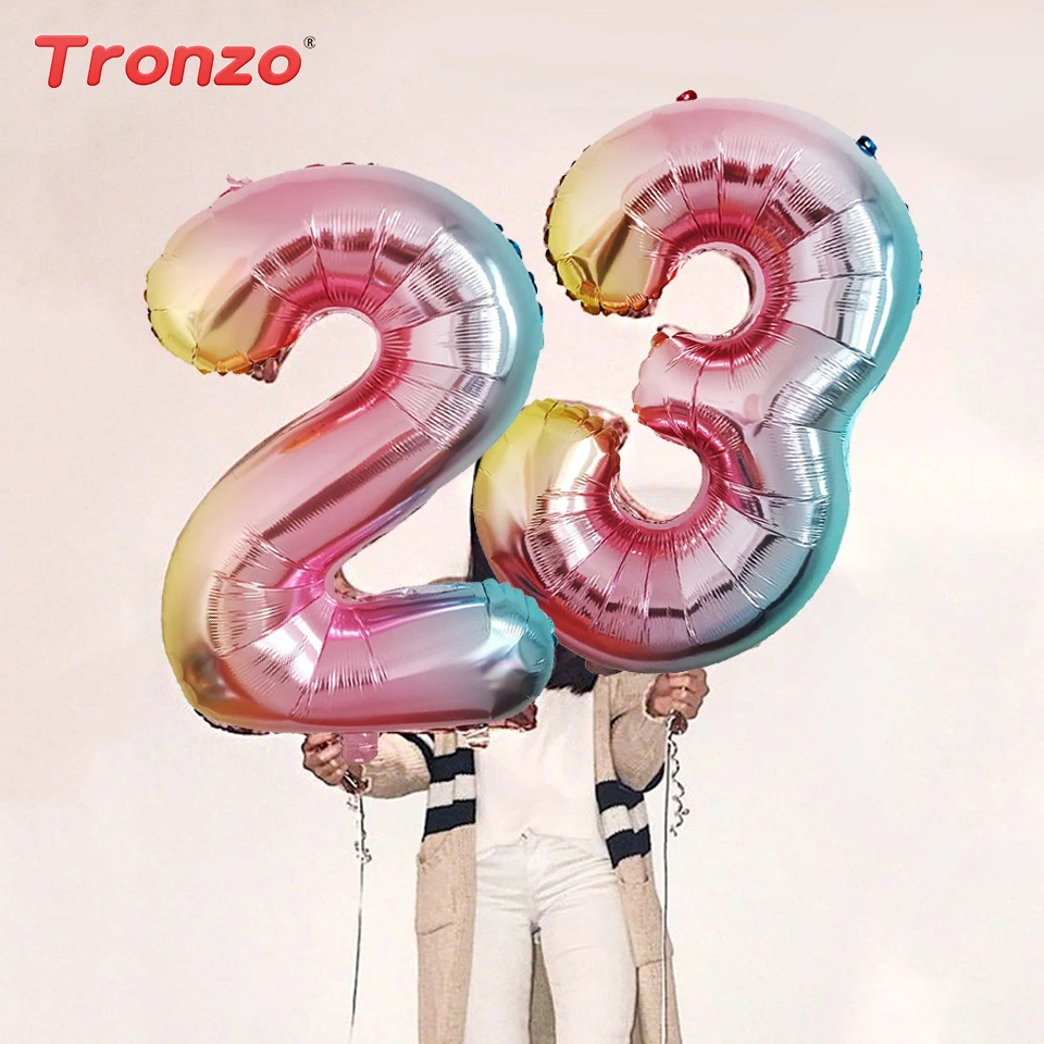 

Tronzo Foil Number Balloon 32inch Birthday Balloons Number Rainbow Balloons Heart Star 1pc Birthday Party Decorations Adult Set