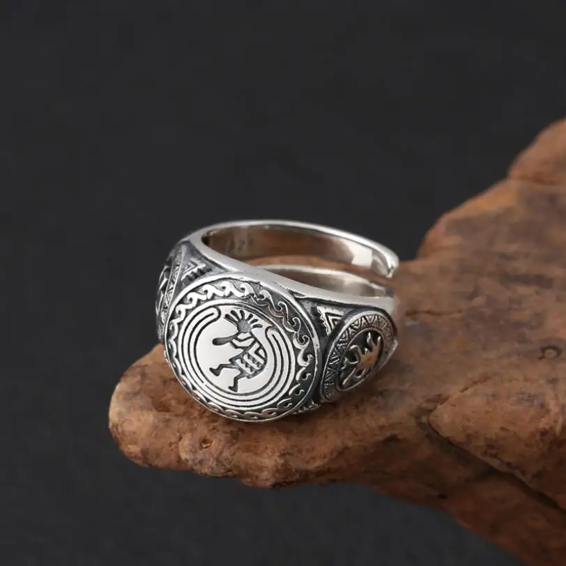 

100% 925 Silver Native American Figure Ring Vinter 925 Sterling Silver Ring
