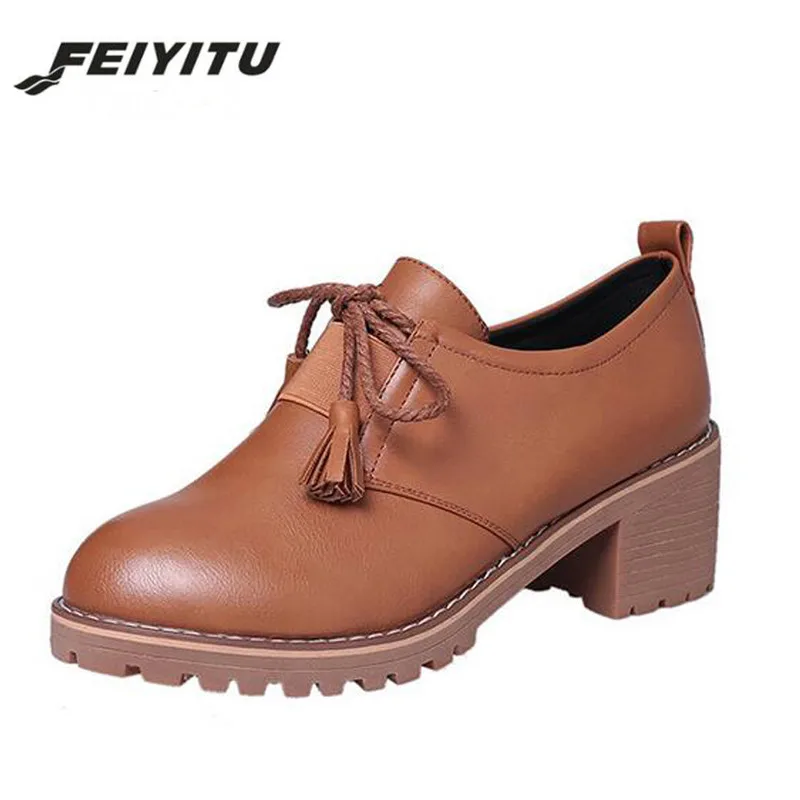 Женские туфли-оксфорды FeiYiTu весна-осень 2018 черные коричневые туфли на высоких