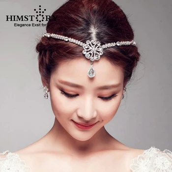 

Elegance Indian Style Frontle Headband Handmade Women Pearl Beaded Waterdrop Hairwear Tiara Forehead Wedding Hair Accessories
