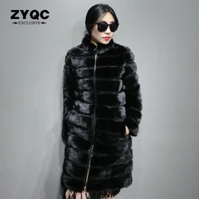 90cm Real Fur Coats For Women 2017 New Natural Mink Fur Coat Black Stripes Long Real Mink Fur Outwear Lady Winter Warm Overcoat
