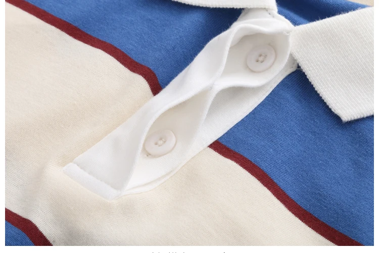 Harajuku дизайн весна осень Женская хлопковая синяя белая полосатая футболка Мультфильм отложной воротник Женская свободная футболка Топы джемпер