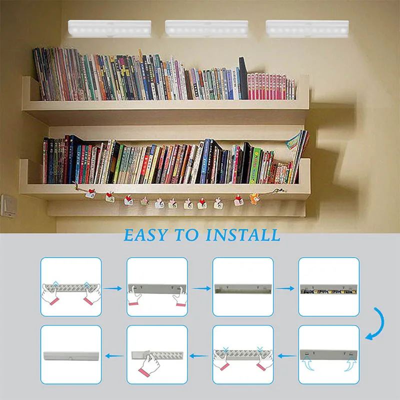 Motion Sensor LED Night Light 10 LED Closet Lights Battery Powered Wireless Cabinet Infrared Motion Detector Wall Lamp (1)