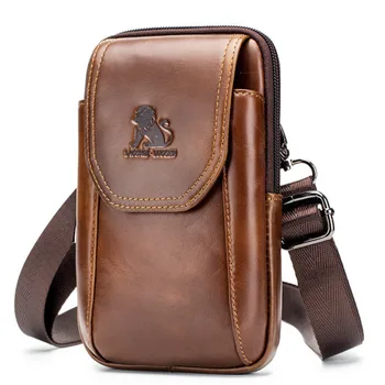 

LAOSHIZI 2019 Genuine Leather Vintage Waist Packs Men Travel Fanny Pack Belt Bum shoulder Bag Waist Bag Mobile Phone Pouch