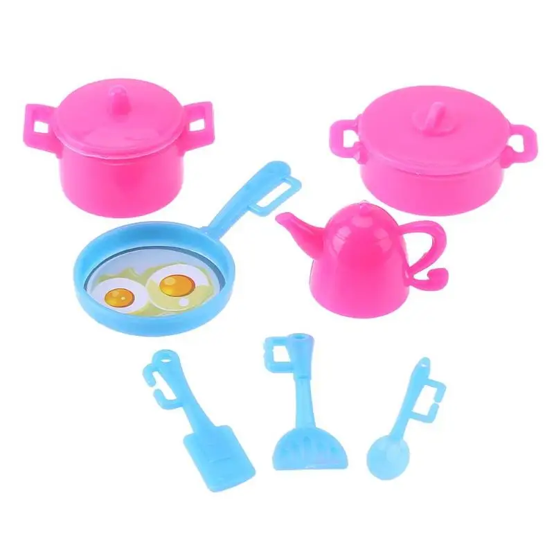 7 قطعة/المجموعة البلاستيك المطبخ ألعاب الدمى دمية المطبخ أدوات الطبخ للعب منزل الطفل التعليم المبكر لعب إكسسوارات دمي