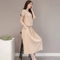 2 Piece Set Summer Casual Fashion Cotton And Linen Set Youth Clothing Lady Suit Loose Top + Skirt 2 Piece Set Summer Casual Fashion Cotton And Linen Set Youth Clothing Lady Suit Loose Top + Skirt