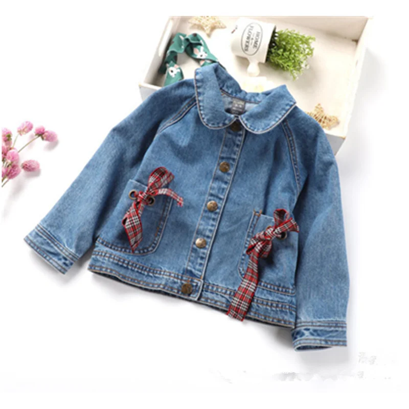 

[Bosudhsou] XY-1 Bowknot Pattern Pocket Coat Turn-down Collar Cool Girl Denim Jacket Spring Autumn Fashion Pocket Outwear