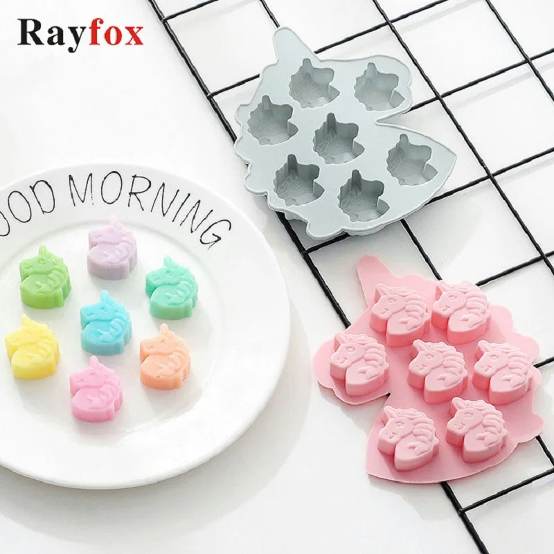 

Kitchen Accessories Silicone Unicorn Ice Cube Mold Chocolate Cookie Cake Cooking Mould 7 Grids Cavity Ice Tray Kitchen Gadgets
