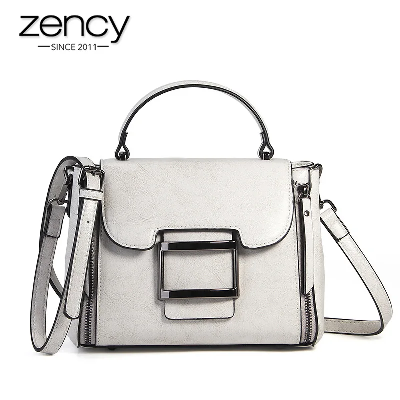 

Zency 100% Genuine Leather Vintage Brown Women Handbag Vocation Messenger Shoulder Bags Daily Casual Tote High Quality Black Bag