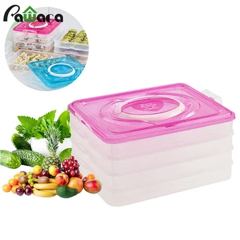 

Kitchen PP Food Fresh Storage Box 4-Layer Dumpling Containers Refrigerator Storage Organizer With Lids Kitchen Accessories