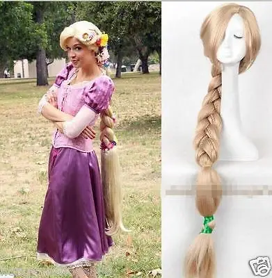 

Free shipping Tangled Rapunzel wg Long Blonde Handcraft Braid Women's Cosplay wig 1.2m