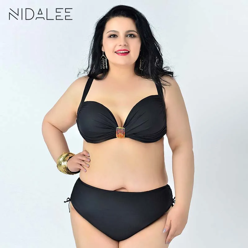 

NIDALEE Plus Size Solid Bikini Hot Push Up Large Size Bikinis Set Fat Swimwear Swimsuit Women Big Size 6XL Retro Bathing Suit
