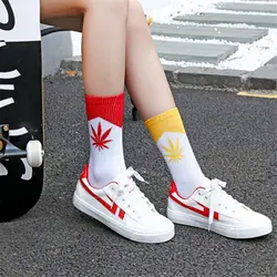 Новые летние хлопковые женские носки Harajuku кленовый лист носки с узором скейт доска хип-хоп забавные носки женские носки Meias высокое