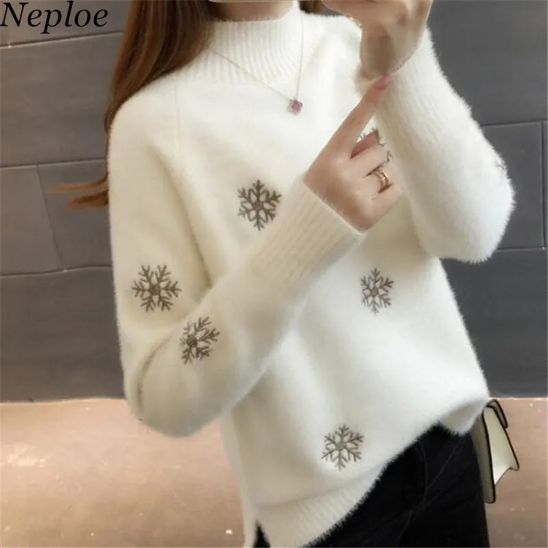 

Neploe Snowflake Turtleneck Women Sweater Preppy Style Long Sleeve Pullovers Slim 2019 New Winter Thick Female Sweater 67881