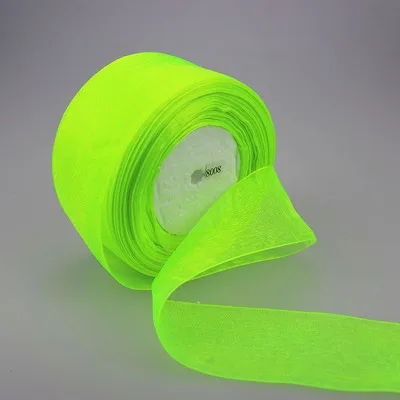 

50 yards/lot 2inches 50mm fluorescent Green Organza ribbon wholesale/Flower gifts wrapping decoration and Fabric DIY ribbons