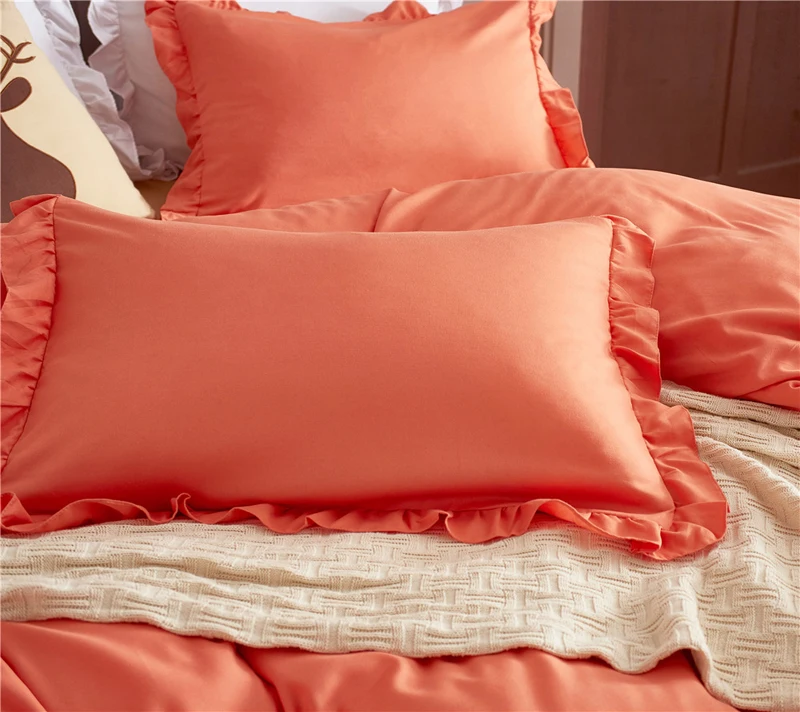 Роскошный кружевной комплект постельного белья с рюшами, одноцветные пододеяльники, наволочки, пододеяльники для близнецов, королев и королевы, одеяла, комплекты постельного белья, постельное белье