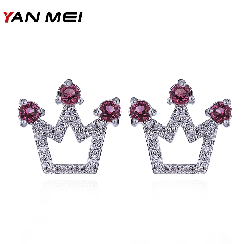 

YANMEI New Arrival 5 Colours Crown Earring AAA Cubic Zirconia Stone Stud Earrings For Women YME5096-1