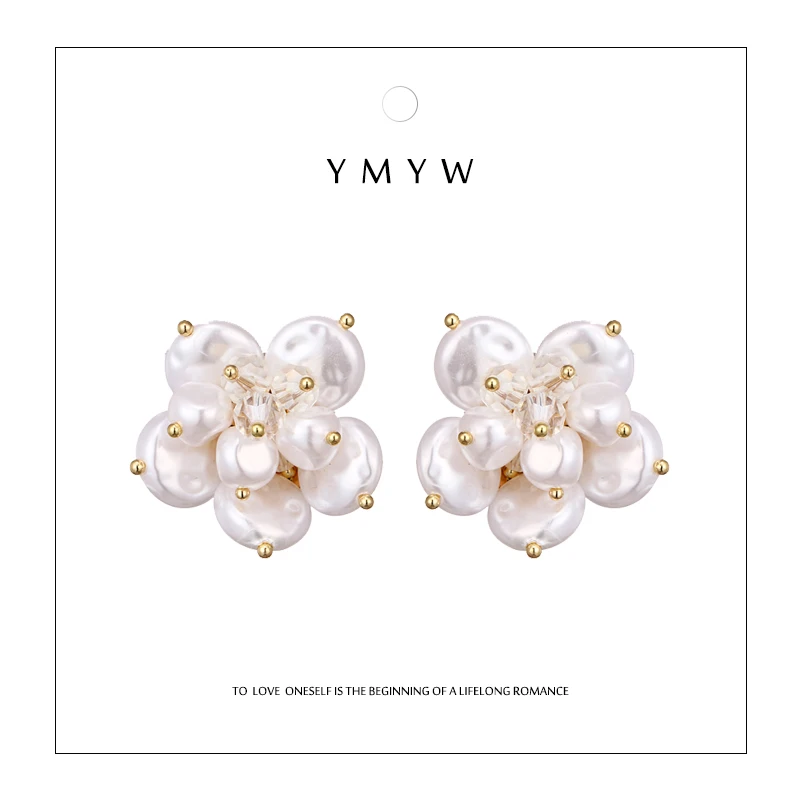 

YMYW Sweet Fashion Trendy Baroque Imitation Pearls Flower Plant Stud Earrings 2019 Boho Charm Women Wedding Party Earrings Gift