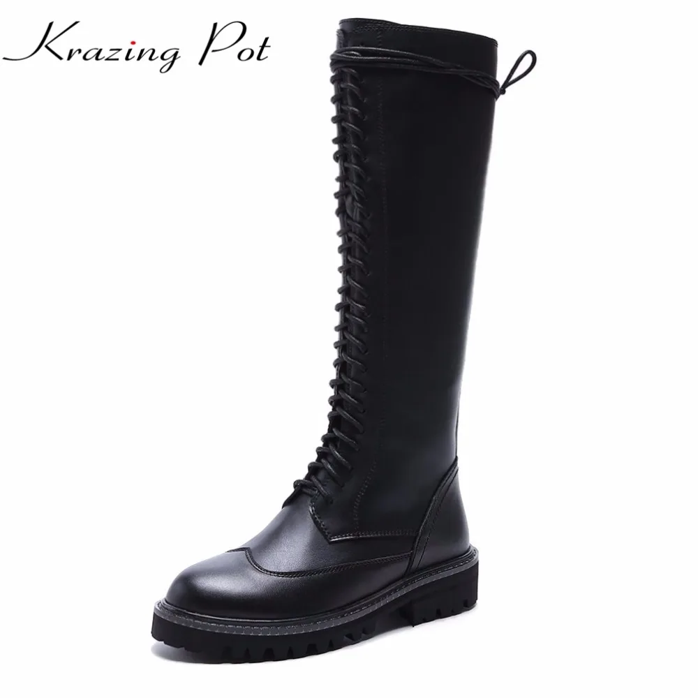 L33 Cuir Chaud Lacent Punk Pot Vache Bureau Krazing Med Haute Rond En Au Talons Bottes Garder Dame Noir Équitation Chelsea Bout Cuisse wRfntZtvq