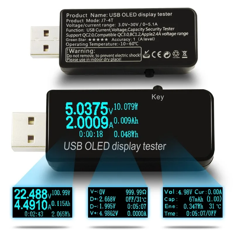 OLED 128x64 USB Тестер Вольтметр постоянного тока измеритель напряжения power Bank батарея Емкость монитор QC3.0 телефон зарядное устройство детектор