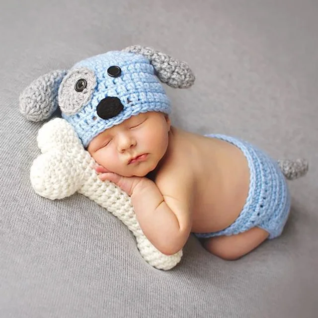 Cartoon designs newborn baby photography props crochet dog shape hat briefs set costume newborn photo Cartoon designs newborn baby photography props crochet dog shape hat briefs set costume newborn photo