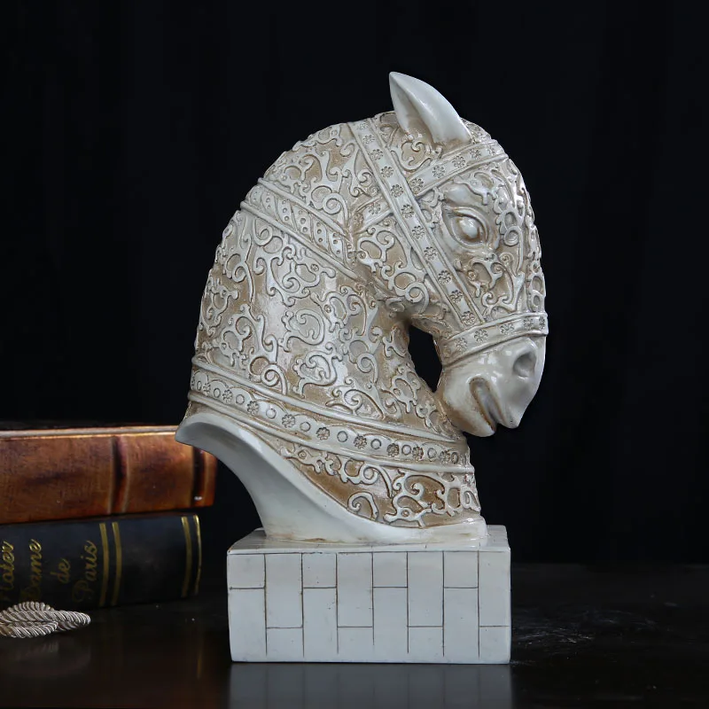 

Retro Animals Bust Simulation Horse Head Statue Resin Craftwork Stone Fun Home Decorations Collectible L2114