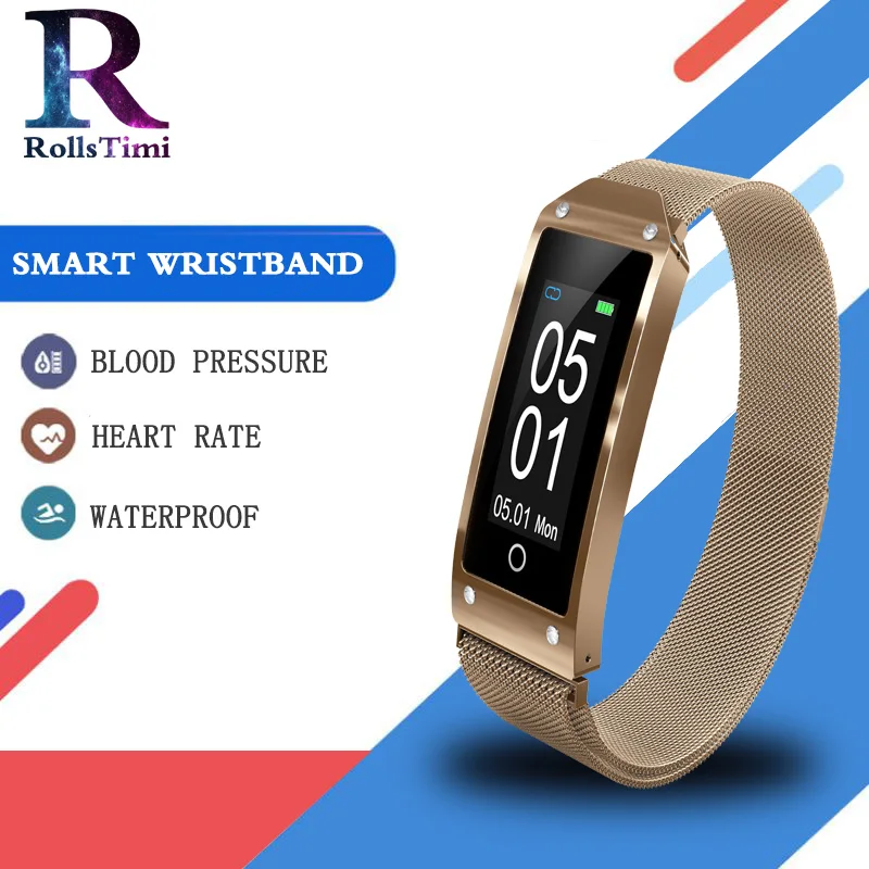 

RollsTimi 2018 New Y2 Color Screen Waterproof Sports Smart Wristband Pedometer Heart Rate Smart Steel Stript Watch