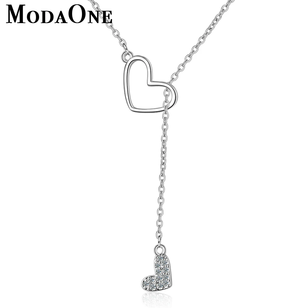 

ModaOne Sweet Love Heart Sterling Silver Short Necklace For Women Sweater Silver Chain Zircon Korean Jewerly